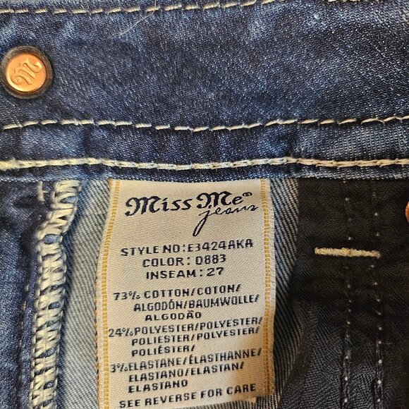 Miss Me Women's Blue Embroidery Distressed Mid Rise Ankle Skinny Jeans Size 26 - Picture 12 of 12